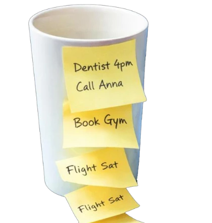 A cup overflowing with sticky notes